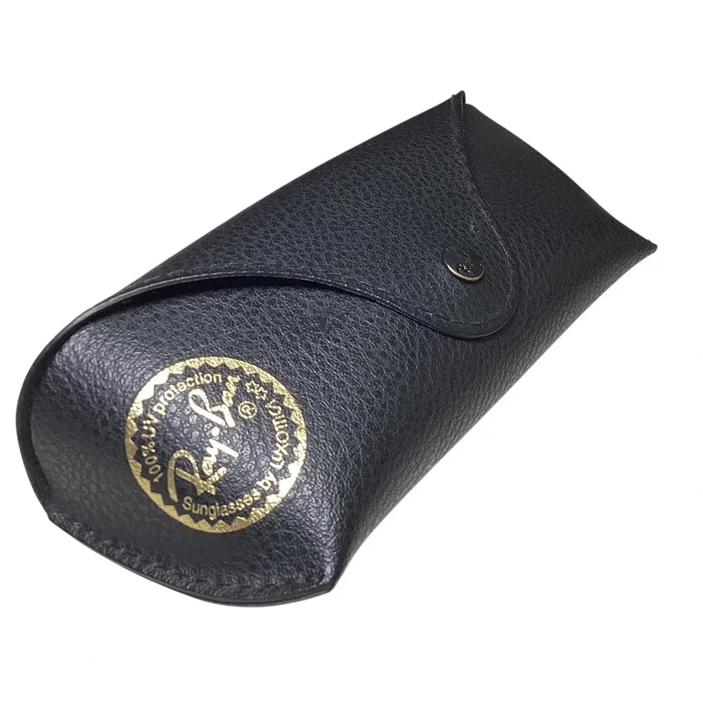 Ray-Ban Sunglasses Case Black Pebbled Leather Snap Closure Luxottica Accessory